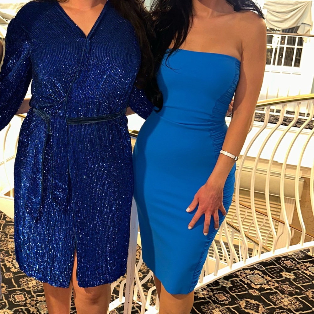Chiara Boni Electric Blue Strapless Sheath Dress